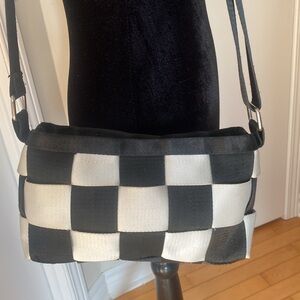 BLACK & WHITE  repurposedSeatbelt
Woven Convertible Crossbody Bag/Purse